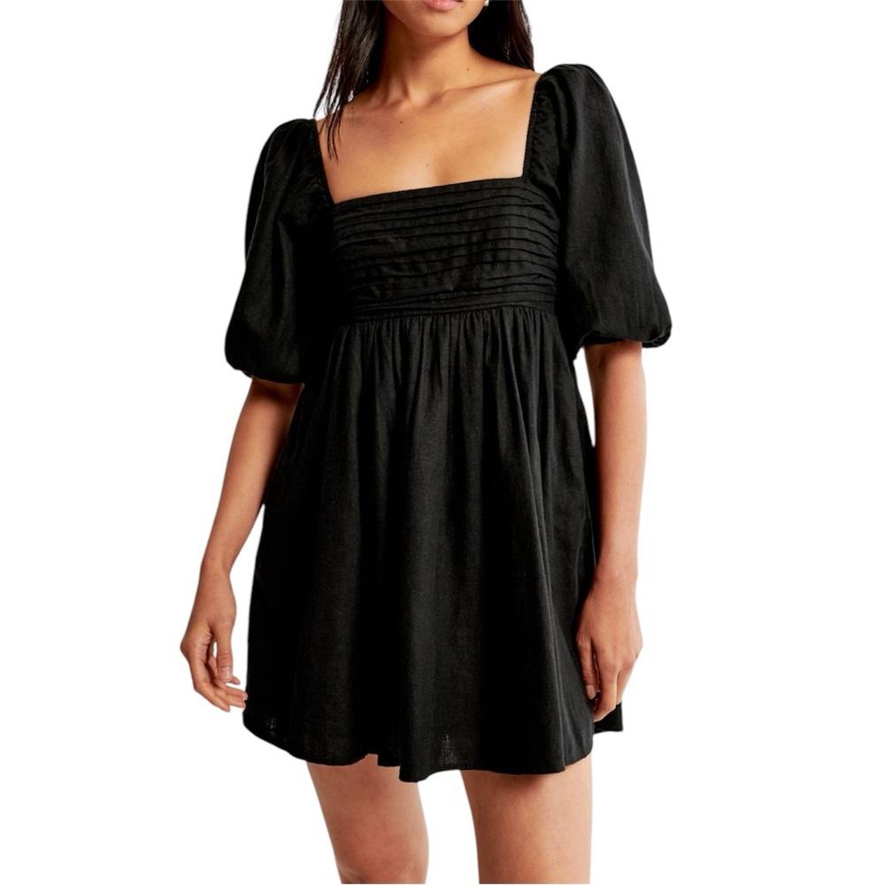 Abercrombie & Fitch Emerson Poplin Puff Sleeve Mini Dress in Black